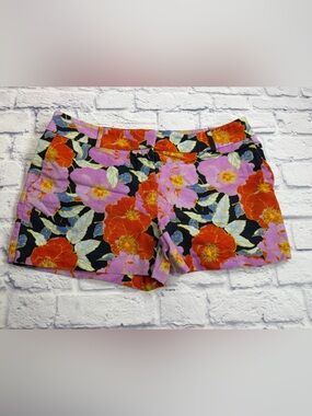 LOFT Black Floral Shorts with Pink & Red Blooms. Size 14.